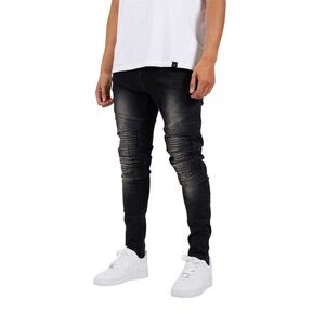 Brave Soul Mens Washed Biker Jeans / Charcoal Wash